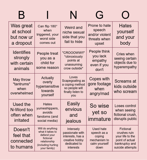 Derangement bingo Card