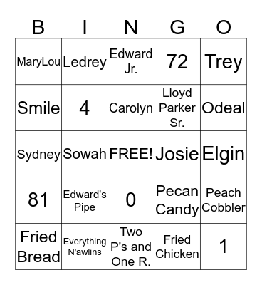 Jackson-Edwards Family Bingo Card