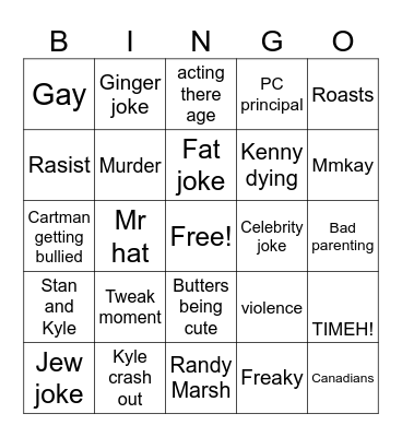 South park Bingo Card