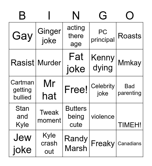South park Bingo Card