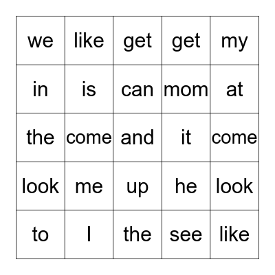 Laila's Sight Words Bingo Card