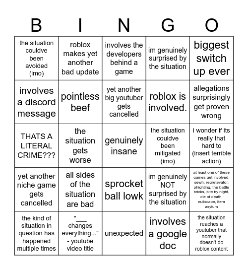 roblox drama bingo Card