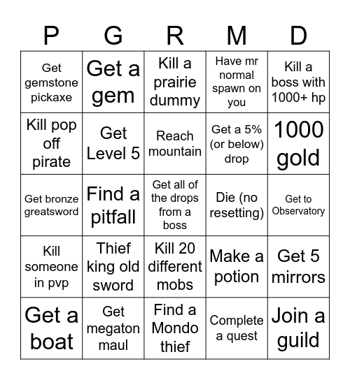 Pilgrammed!!! Bingo Card