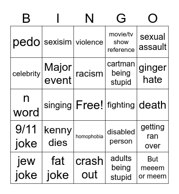 South Park Bingo Card
