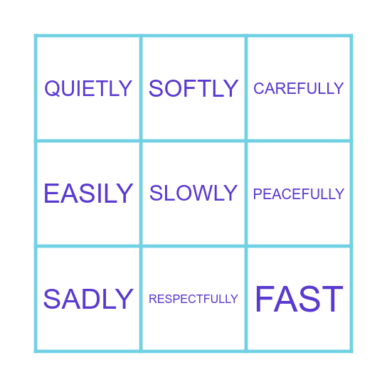 Adverbs of Manner Bingo Card