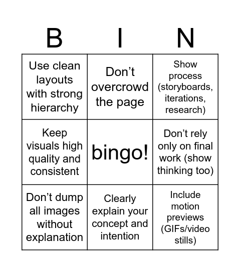 Behance Bingo Card
