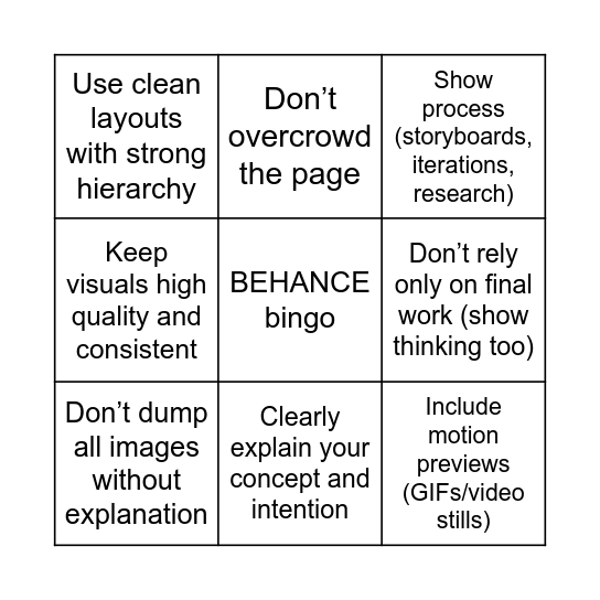 Behance Bingo Card
