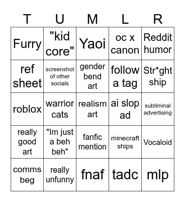 Tumblr bingos Bingo Card