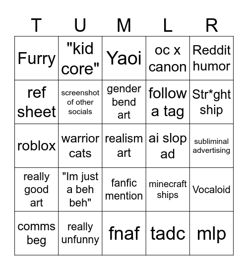 Tumblr bingos Bingo Card