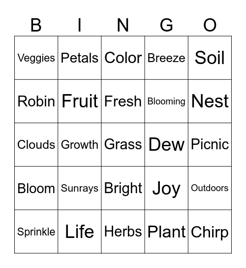 Springtime Bingo Card