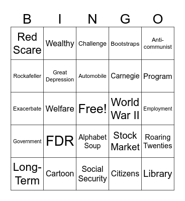 New Deal Bingo Card
