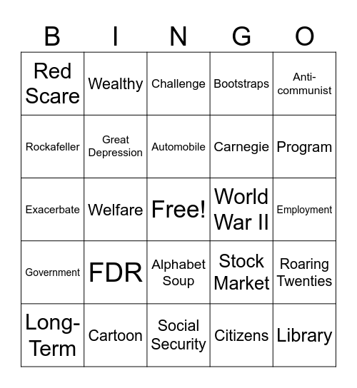 New Deal Bingo Card