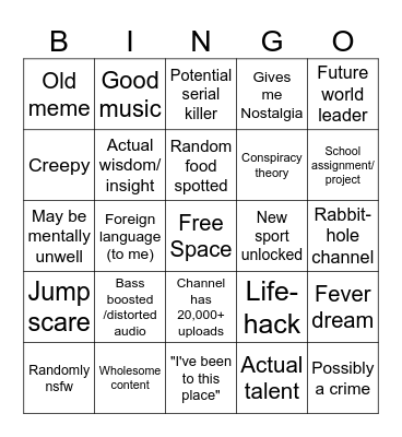 lowkey stole this Bingo Card