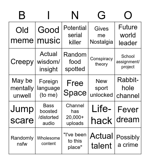 lowkey stole this Bingo Card