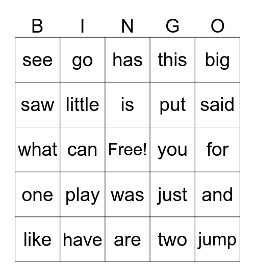 HFW (Sight words) Bingo Card