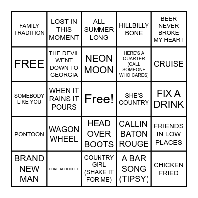 COUNTRY PARTY Bingo Card