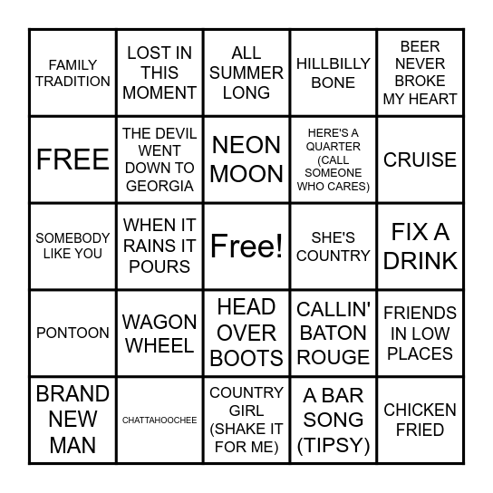COUNTRY PARTY Bingo Card