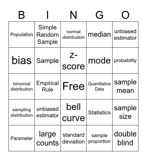 STATISTICS BINGO! Bingo Card