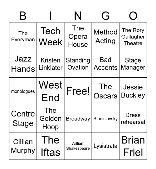 MTU DRAMA SOCIETIES; DRAMA Bingo Card