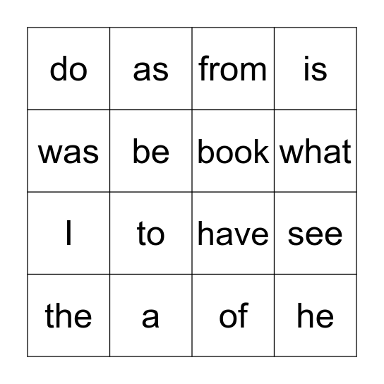Heart Word Bingo Card