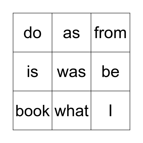 Heart Word Bingo Card