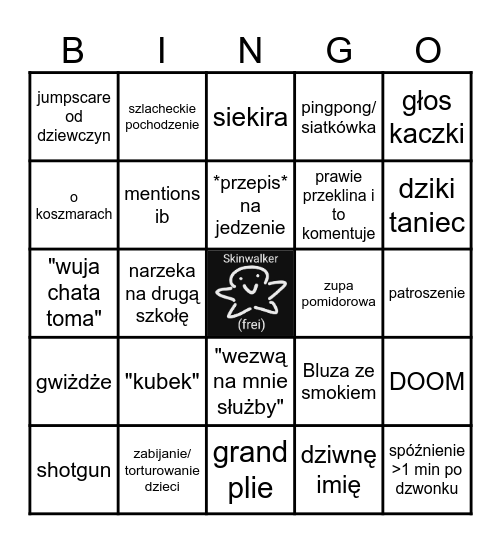 Bingo ze skinwalkirkiem matuszką Bingo Card