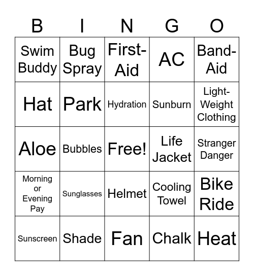 Summer Bingo Card