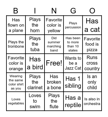 Band Room Bingo Card