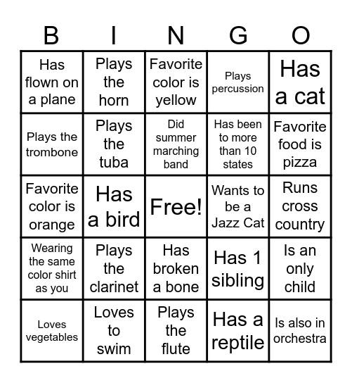 Band Room Bingo Card