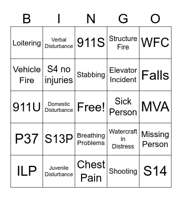 Call Taker Bingo Card