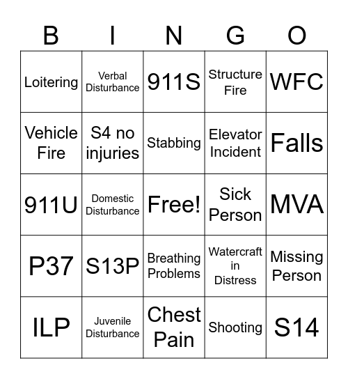 Call Taker Bingo Card