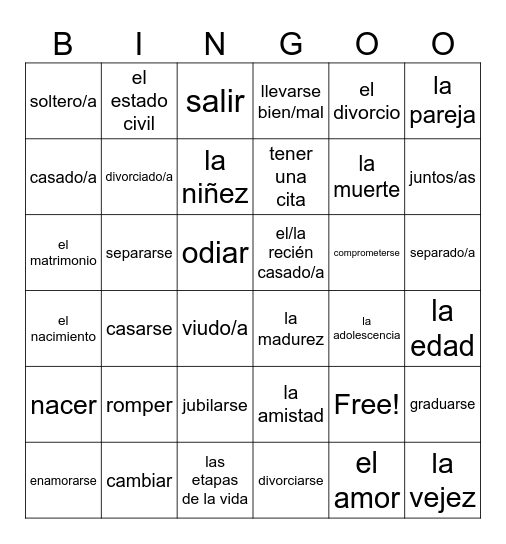 Las Fiestas Vocabulary Bingo Card