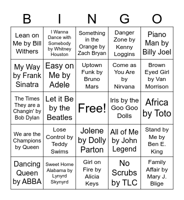 Music Bingo Card