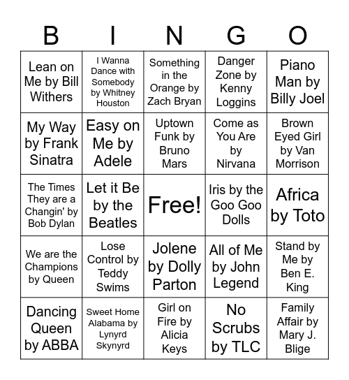 Music Bingo Card