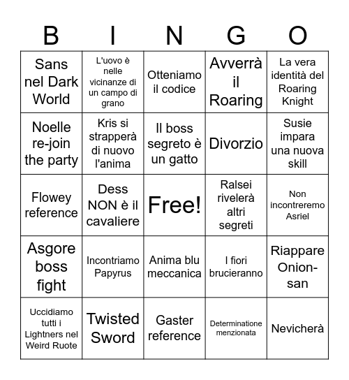 Deltarune Ch.5 Bingo Card