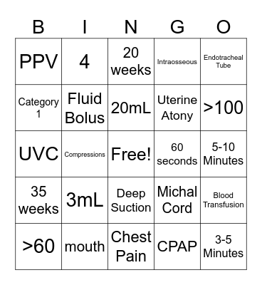 NRP Day Bingo Card