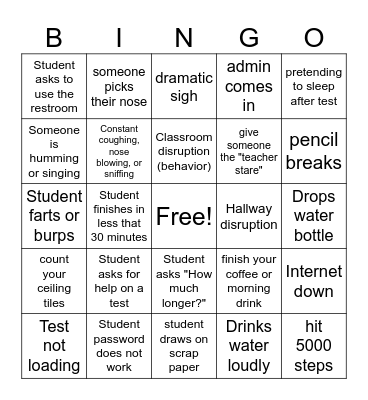 State Testing Bingo Card