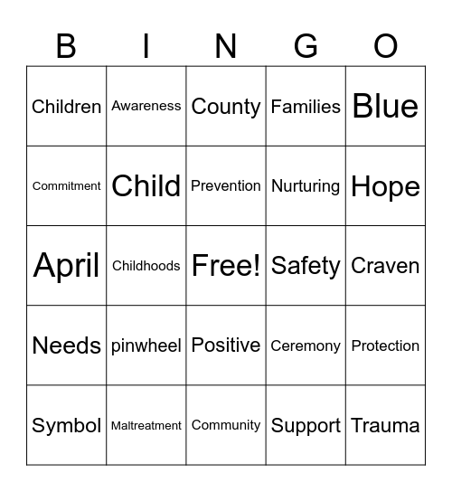 Child Abuse Prevention Bingo Card