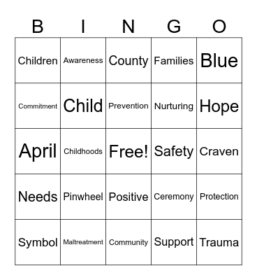 Child Abuse Prevention Bingo Card