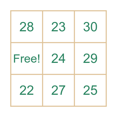 French Numbers Bingo Card