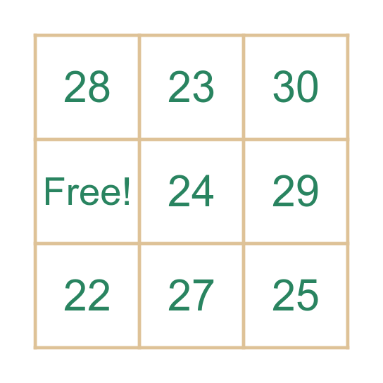 French Numbers Bingo Card