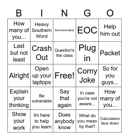 Ms. Davis Bingo Card