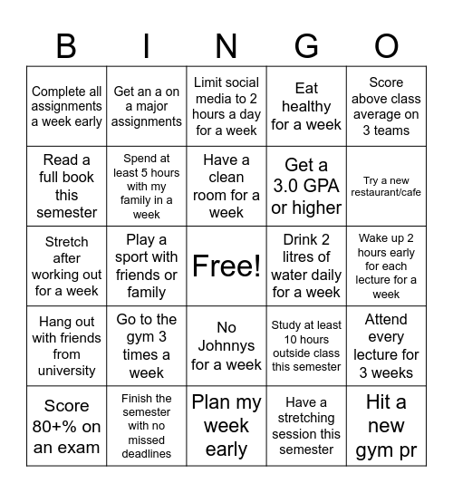 Bingo - Intro to Uni Bingo Card