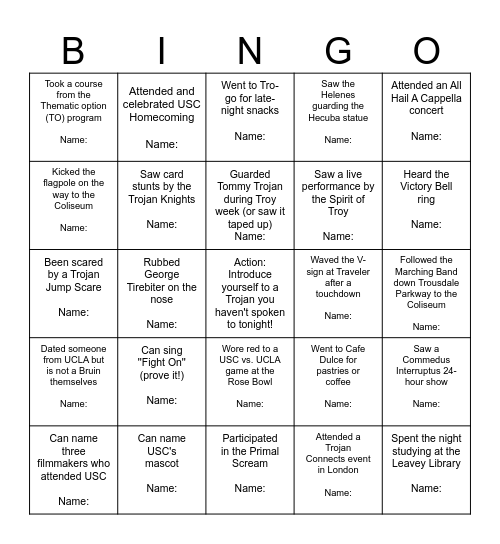 For UCLA Bruins Bingo Card