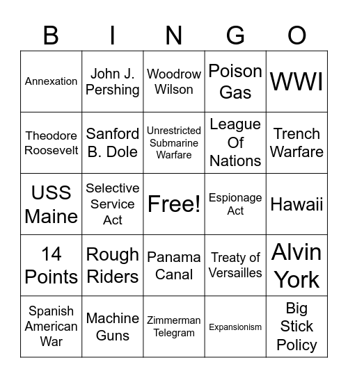 America as a World Power Bingo Card