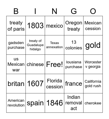 history Bingo Card