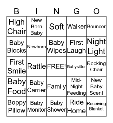 Baby Shower Bingo Card