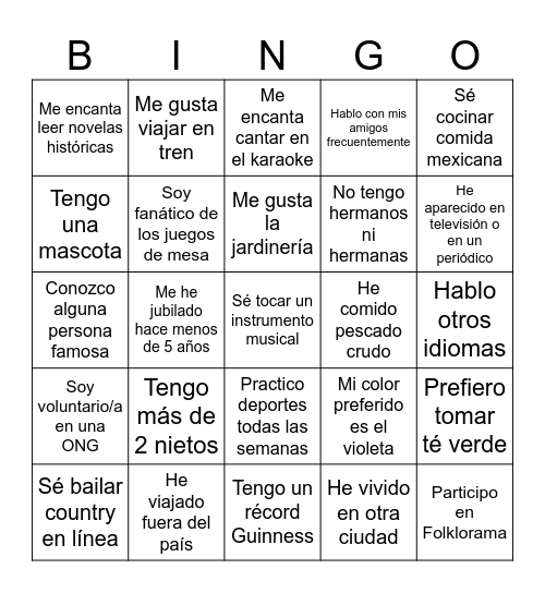 Nos presentamos Bingo Card