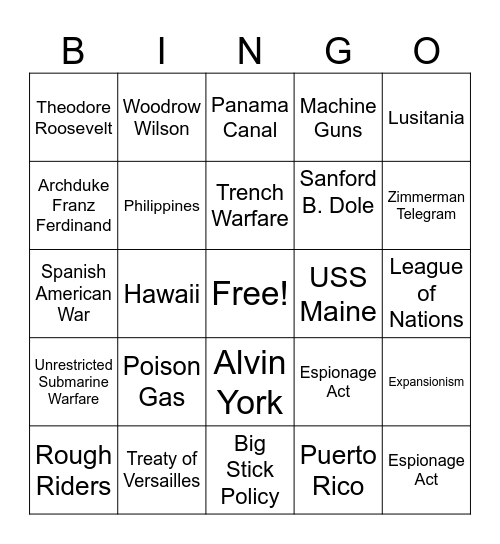 America as a World Power Bingo Card