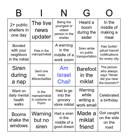 War Bingo Card